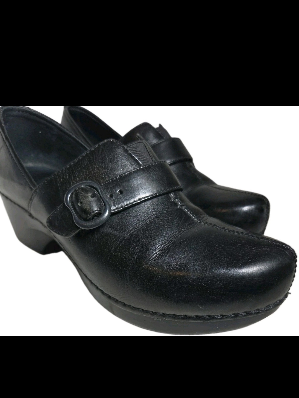 Dansko Women Black Leather Mary Jane Wedge Heels Buckle Strap Sz 9.5 Std[8F